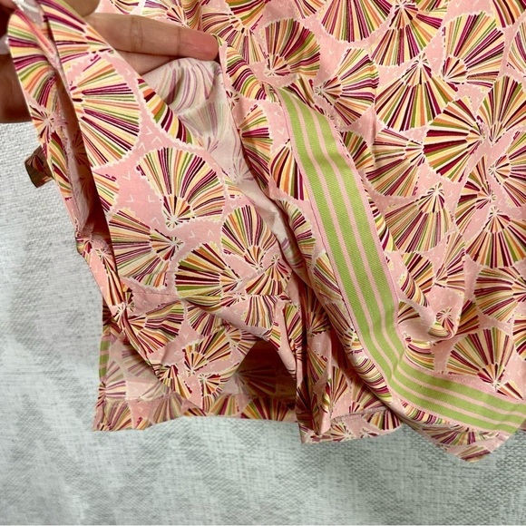 Anne Carson 100% silk pink fan printed mini skirt size 4 - Picture 3 of 8